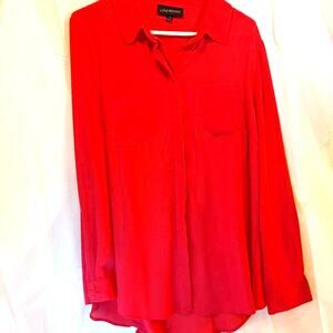 Lane Bryant Women's Button Front Shirt Red Long Sleeve Cuff Collar 14/16 New